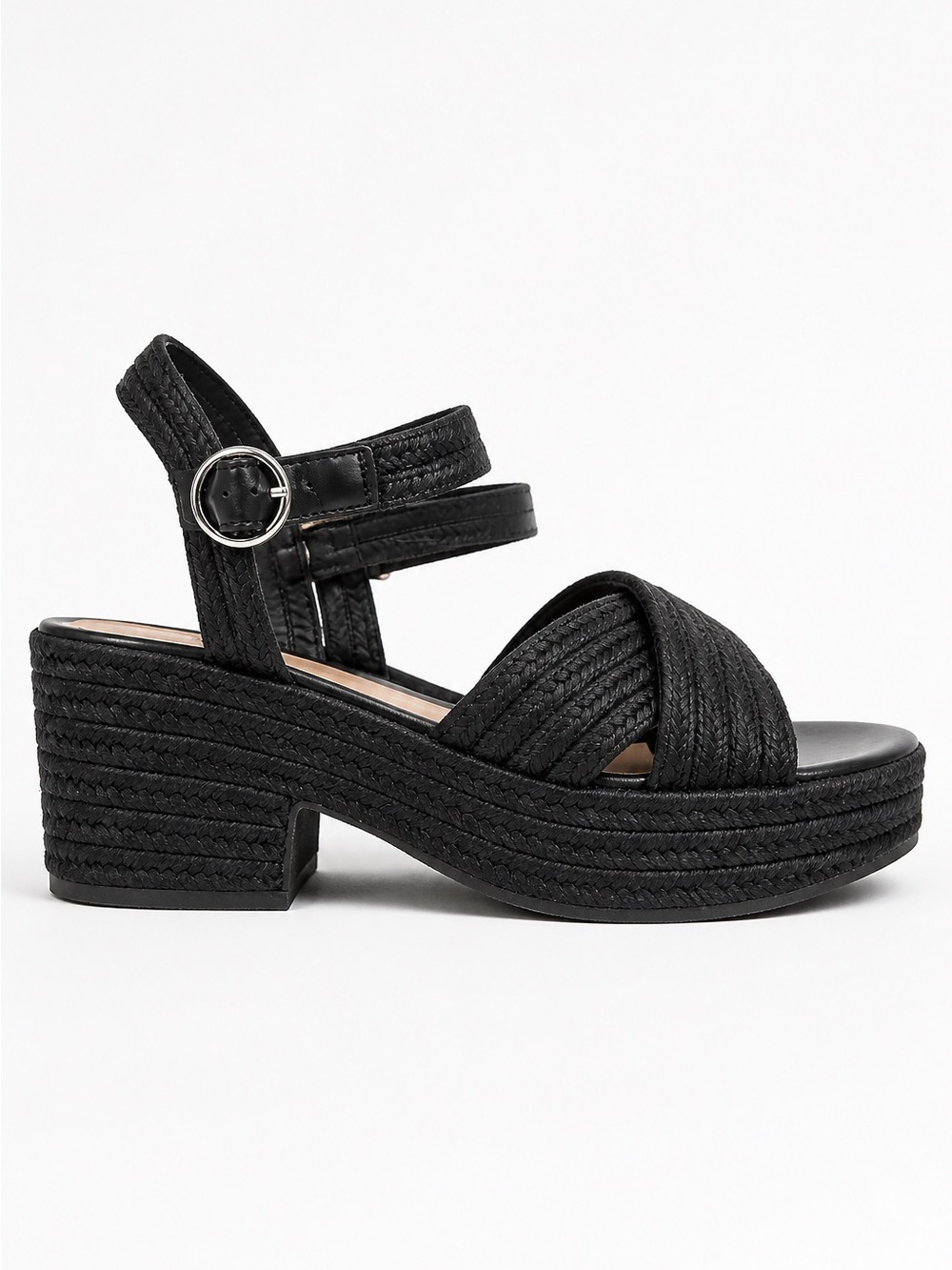 Black Rafia Platform Sandals - Picture 3 of 6